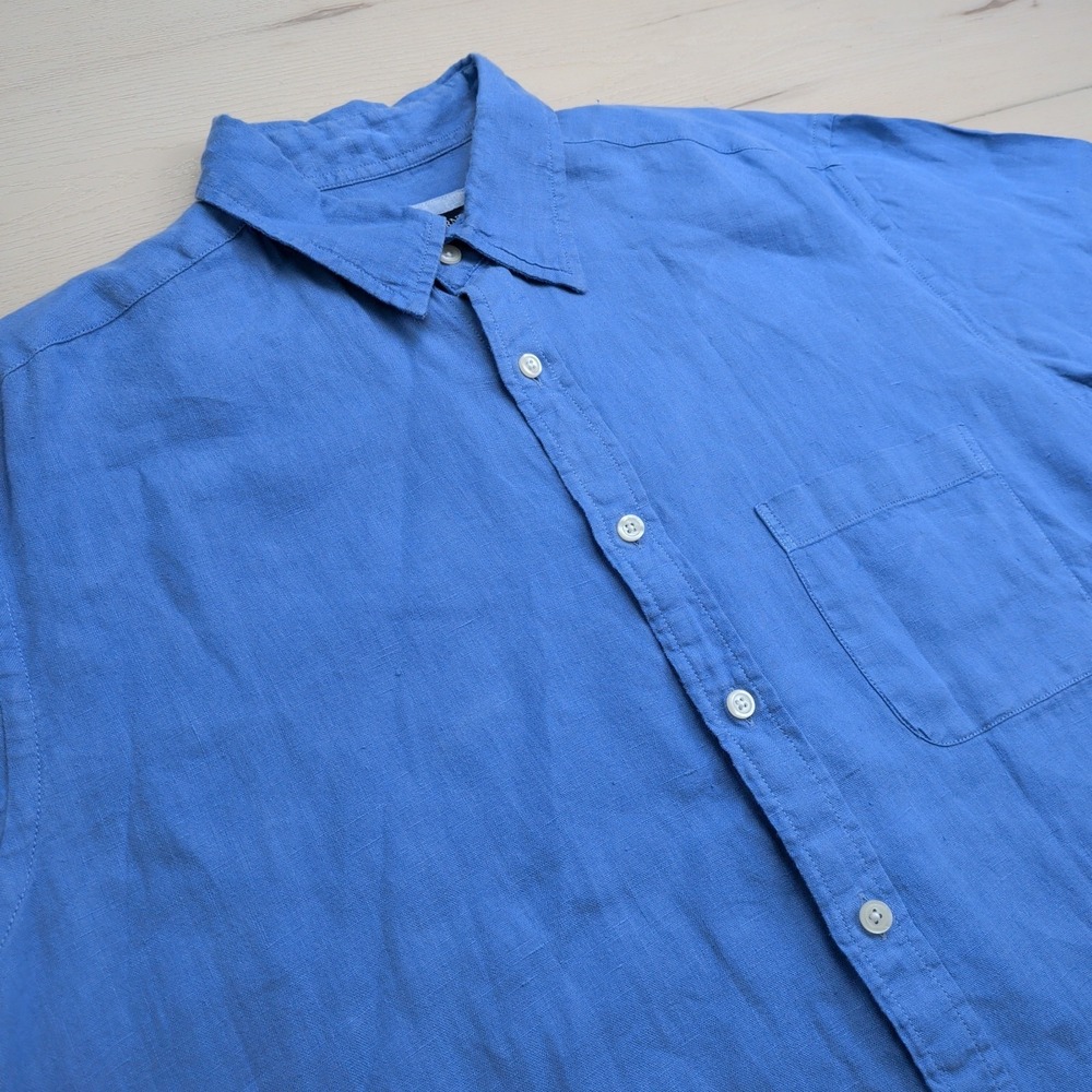 Joseph‎ Turner Yorkshire Shirt Mens Large Pure Linen Blue Short Sleeve Button Up